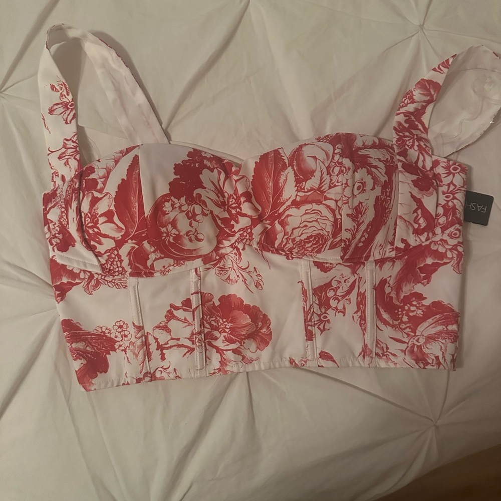 Fashion Nova Red Floral Bustier Bra
